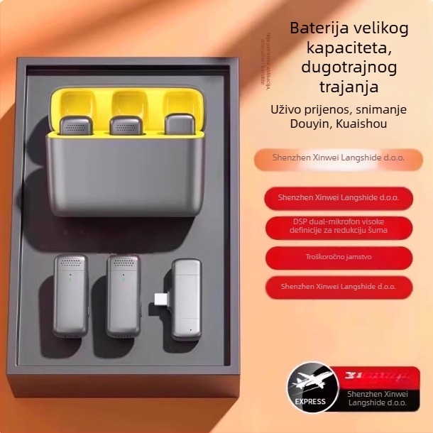 Bežični Lavalier mikrofon za mobitel – klip-on, redukcija šuma, model K5-20, usmjereni prekidač, SNR ≥70 dB, bez ugrađene baterije