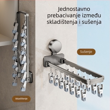 Danle Balkonno sušilo za odjeću s usisnim čašama, sklopivo s više klipsa, zidno, za donje rublje i čarape, model 115, materijali: Space aluminum + karbonska čelika + silikon + plast