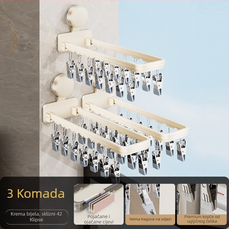 Danle Balkonno sušilo za odjeću s usisnim čašama, sklopivo s više klipsa, zidno, za donje rublje i čarape, model 115, materijali: Space aluminum + karbonska čelika + silikon + plast