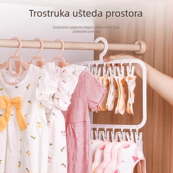 Dječja vješalica za garderobu s više klipova — plastična, model 2619; dvostruki sloj s 18 klipova i trostruki sloj s 26 klipova; pogodna za odjeću, hlače i kravate