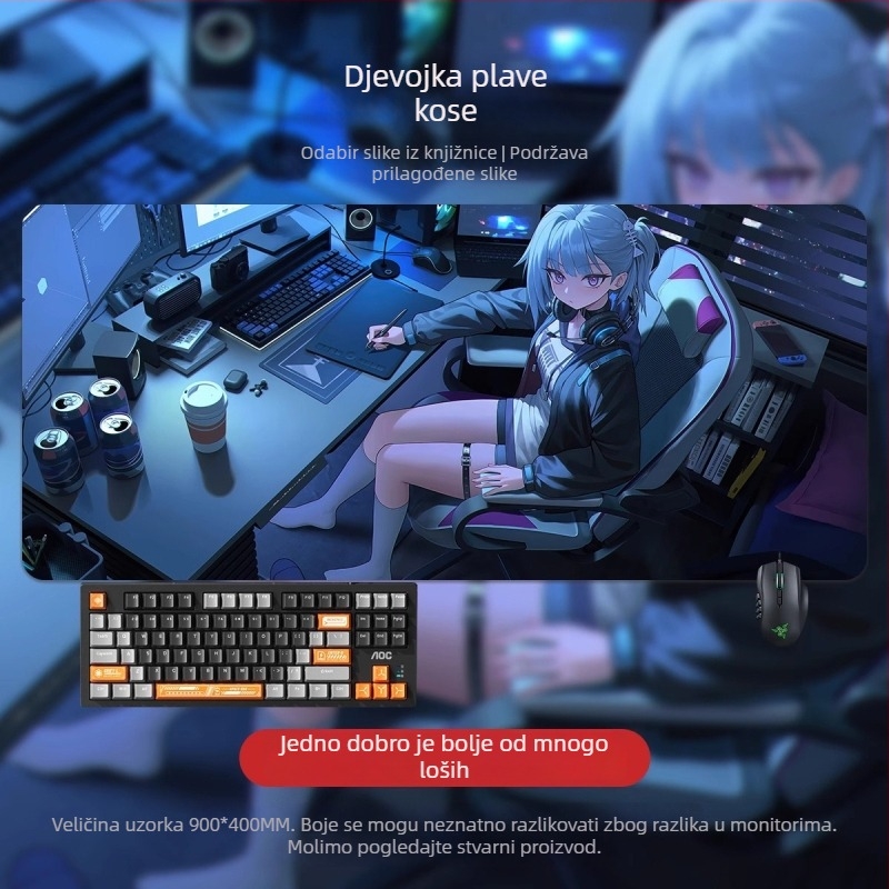 Velika podloga za miš s dizajnom 2D anime dječaka, za ured i gaming