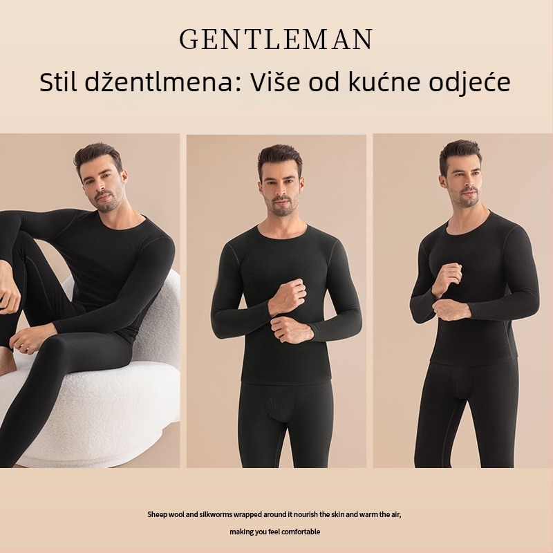 Muški topli komplet donjeg rublja od kašmira, ekstra debeli, bez šavova, pulover, uski kroj