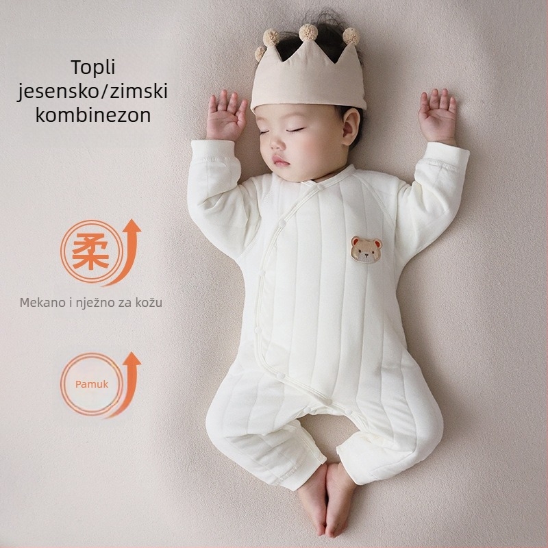 Jingqi romper za novorođenče s bočnim zatvaračem, 100% pamuk, dugi rukav, debeo materijal, za jesen-zimu, unisex