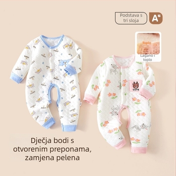 Unisex pamučni bebi kombinezon, debeli, s otvorom sprijeda, zimski, dugi rukav, za djecu 1–3 godine