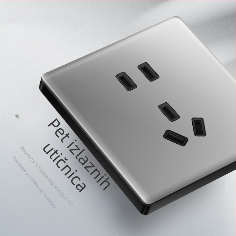 1-žični skriveni USB utičnica s staklom od kaljenog stakla, tip 86, LED, montaža 60×60 mm, kontakti od tin-fosfor bronze