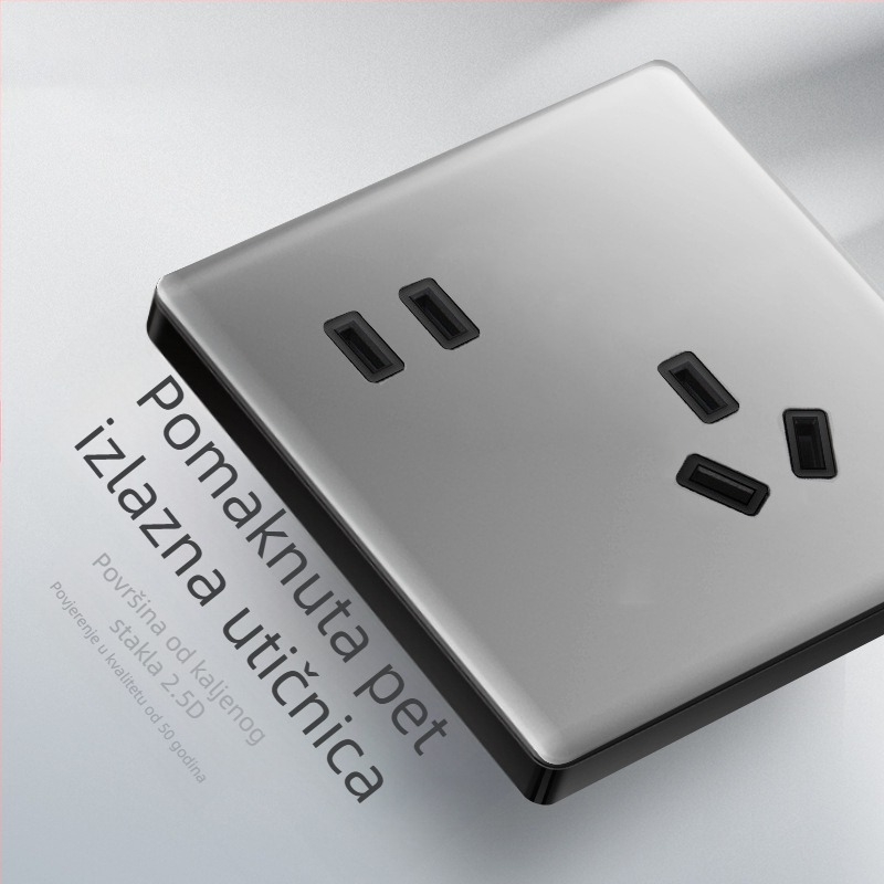 1-žični skriveni USB utičnica s staklom od kaljenog stakla, tip 86, LED, montaža 60×60 mm, kontakti od tin-fosfor bronze