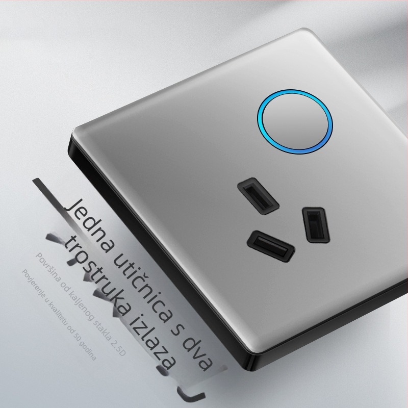 1-žični skriveni USB utičnica s staklom od kaljenog stakla, tip 86, LED, montaža 60×60 mm, kontakti od tin-fosfor bronze