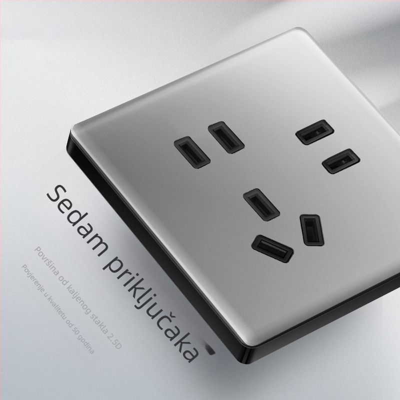 1-žični skriveni USB utičnica s staklom od kaljenog stakla, tip 86, LED, montaža 60×60 mm, kontakti od tin-fosfor bronze