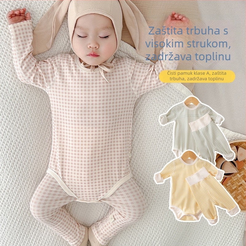 Dječji pamučni set pidžama, dugi rukavi, unisex, novorođenčad 0–12 mj, jesen-zima, pamuk-elastan, skriveno kopčanje