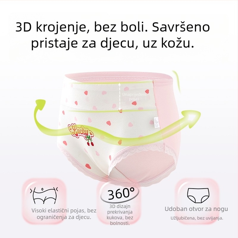 Donje rublje za djevojčice s visokim strukom, 95% pamuk, klasa A, guma sa bočnim kostima
