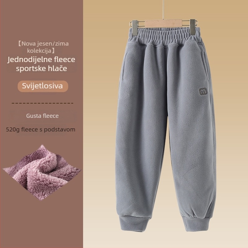 Unisex dječje hlače s fleece podstavom za zimu, sportski stil, baršunasta tkanina, 97,5% polyester, srednji pojas