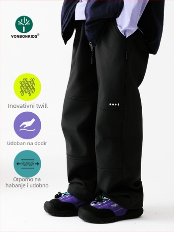 Dječje softshell hlače s fleece podstavom, dvostruko slojne, trostruka zaštita, najlon tkanina, visoki struk, unisex, za zimu, jesen i proljeće