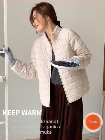 Ashmi najlonska jakna s vunenim punjenjem, stojeći ovratnik, zatvarač, geometrijski uzorak, dugi rukavi