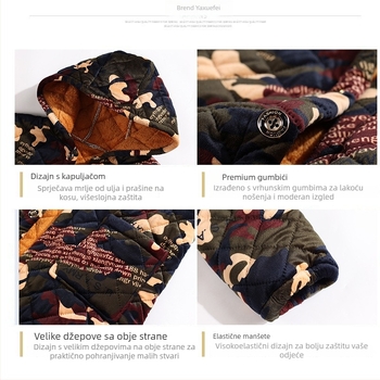 Muški kaput od korduroja s pamukovim punjenjem, debeli, zip, opušteni kardigan stil, vuneni vanjski dio, lanena podstava