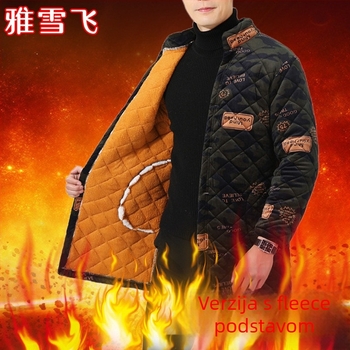 Muški kaput od korduroja s pamukovim punjenjem, debeli, zip, opušteni kardigan stil, vuneni vanjski dio, lanena podstava