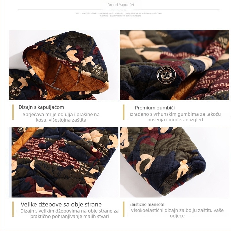 Muški kaput od korduroja s pamukovim punjenjem, debeli, zip, opušteni kardigan stil, vuneni vanjski dio, lanena podstava