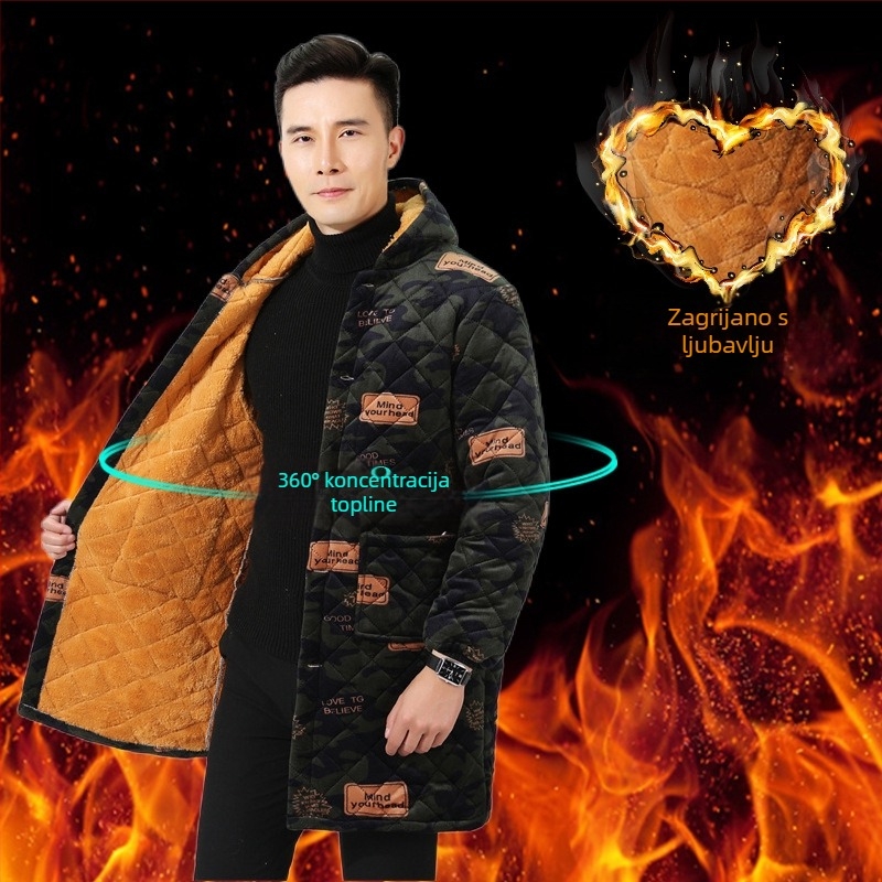 Muški kaput od korduroja s pamukovim punjenjem, debeli, zip, opušteni kardigan stil, vuneni vanjski dio, lanena podstava