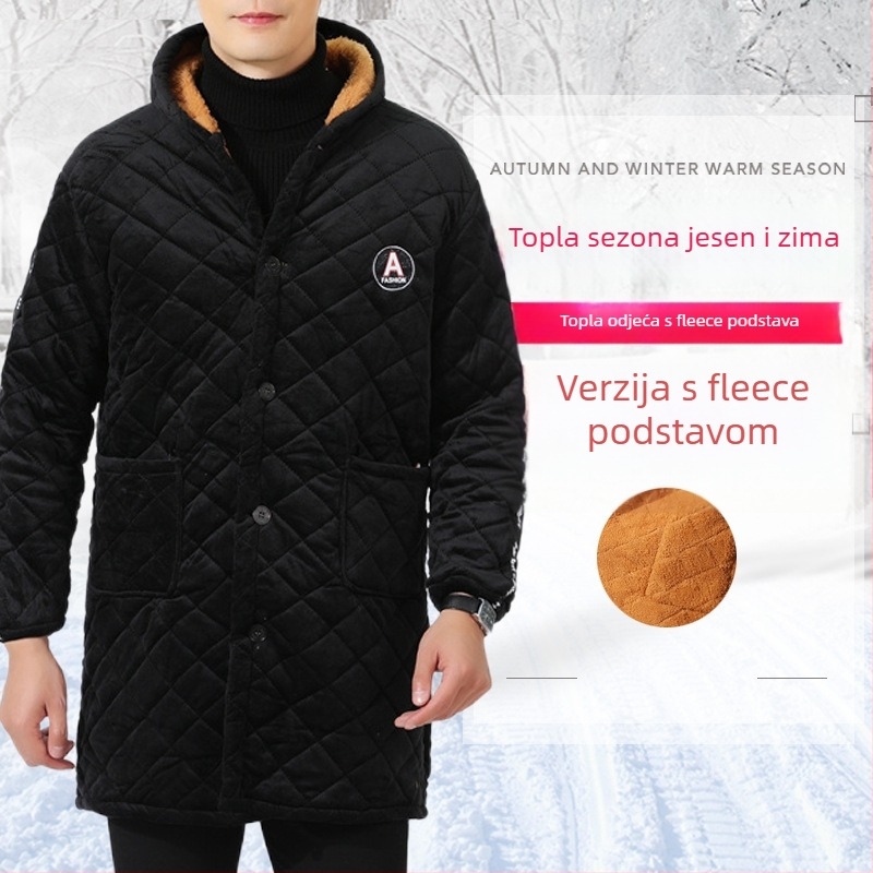 Muški kaput od korduroja s pamukovim punjenjem, debeli, zip, opušteni kardigan stil, vuneni vanjski dio, lanena podstava