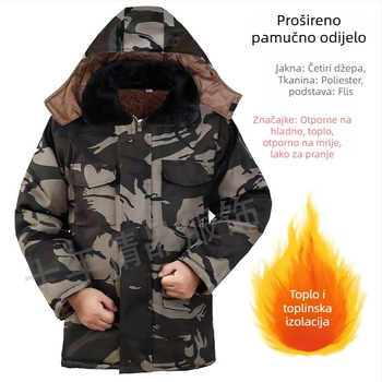 Muška radna jakna s pamukovim punjenjem, kapuljačom, fleece podstava, maskirni uzorak