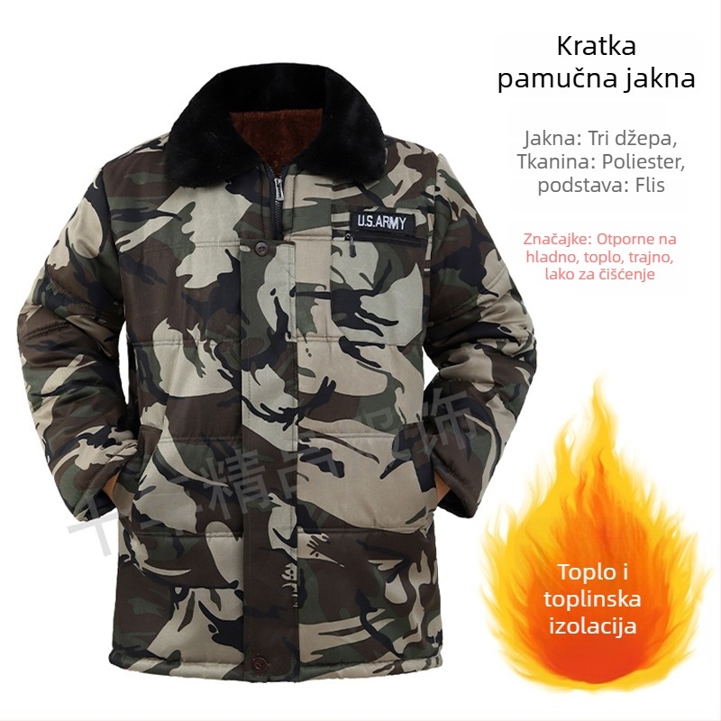 Muška radna jakna s pamukovim punjenjem, kapuljačom, fleece podstava, maskirni uzorak