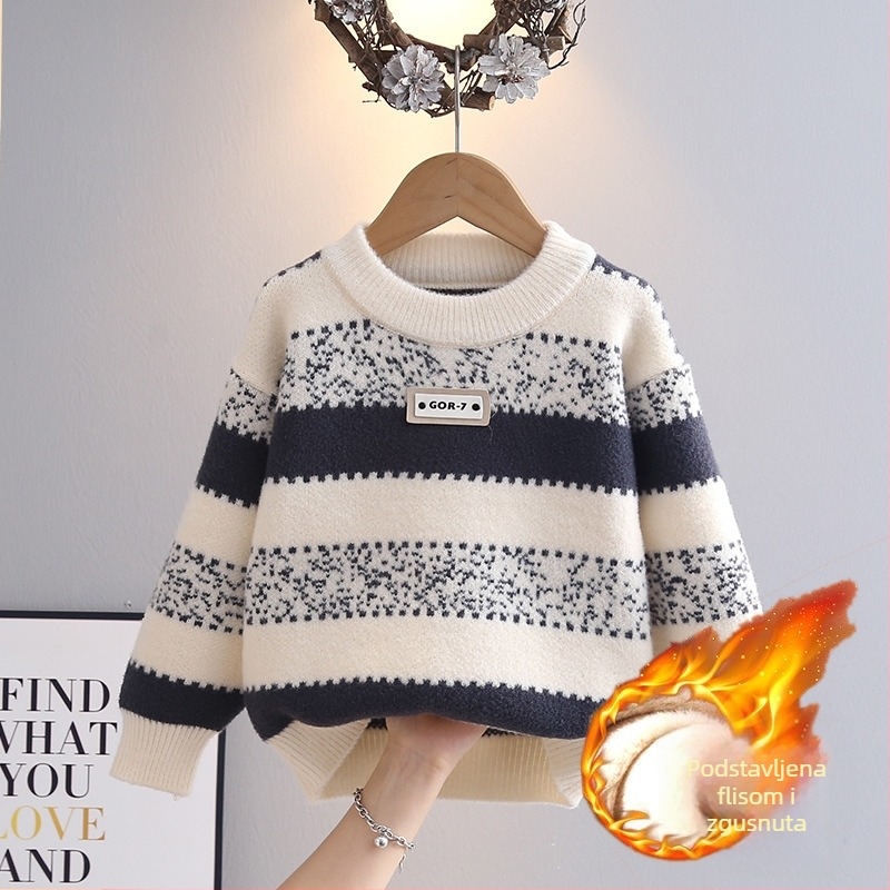 Dječji pulover od korejskog velura, debeli, dugi rukavi, okrugli izrez, uzorak s slovima, za djecu 3–8 godina, jesen 2025