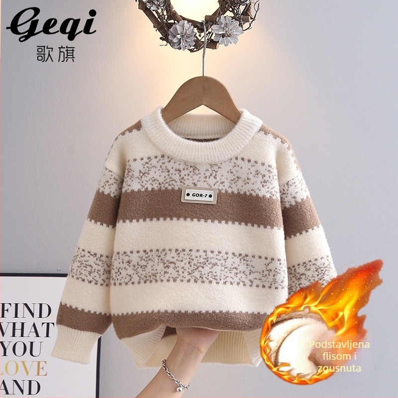 Dječji pulover od korejskog velura, debeli, dugi rukavi, okrugli izrez, uzorak s slovima, za djecu 3–8 godina, jesen 2025