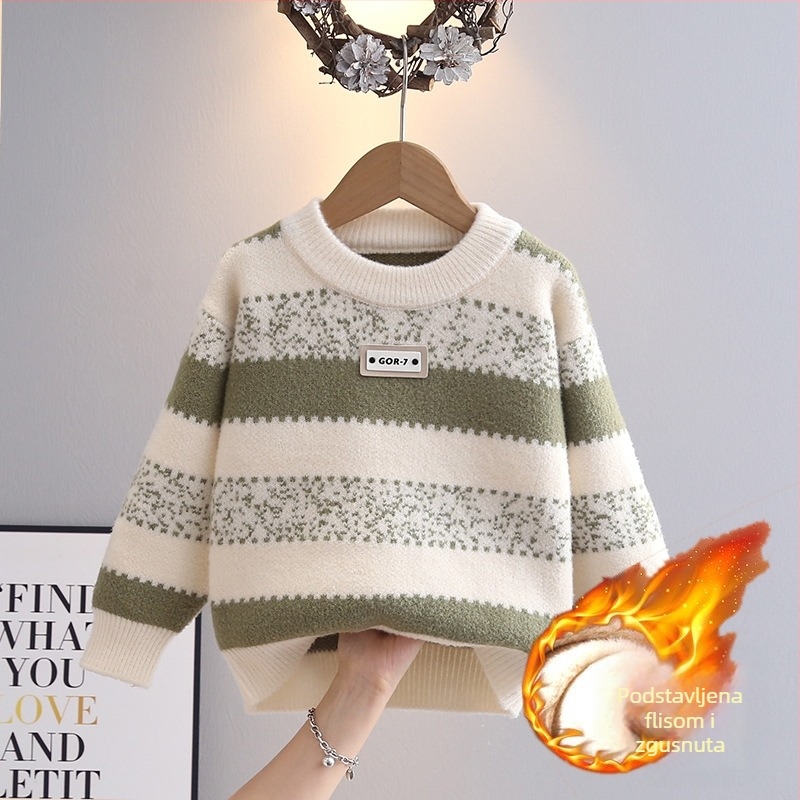 Dječji pulover od korejskog velura, debeli, dugi rukavi, okrugli izrez, uzorak s slovima, za djecu 3–8 godina, jesen 2025