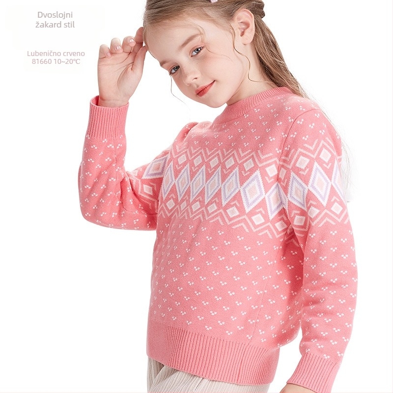 Dječji prugasti pleteni džemper od 100% pamuka, okrugli izrez, dugi rukavi, za dobnu skupinu 3–8 godina