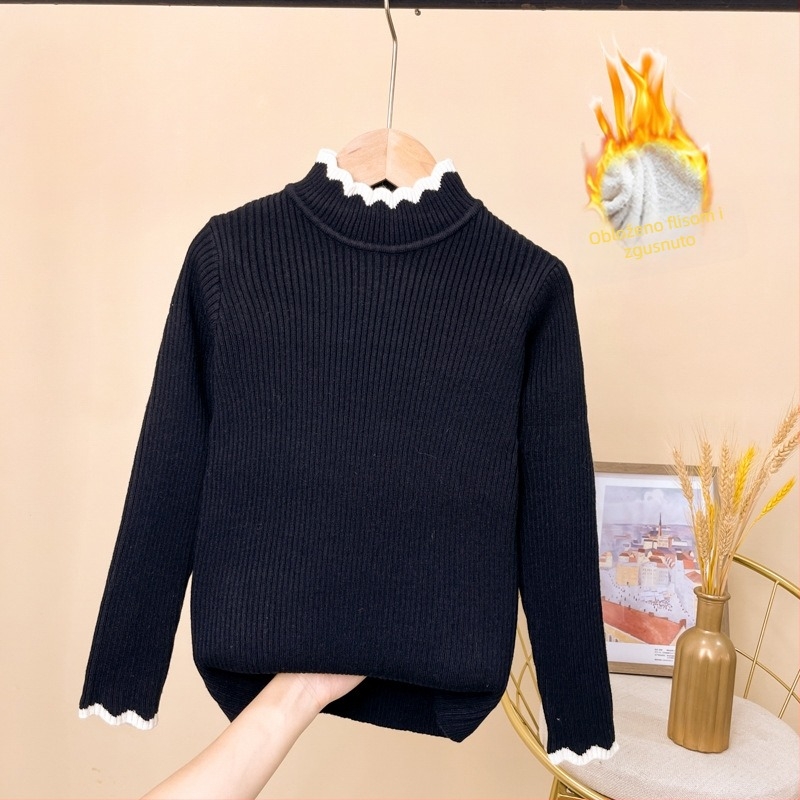 Dječji pulover u korejskom stilu s flis podstavom, pleteni, dugi rukav, akril 50% smjesa, jesen-zima