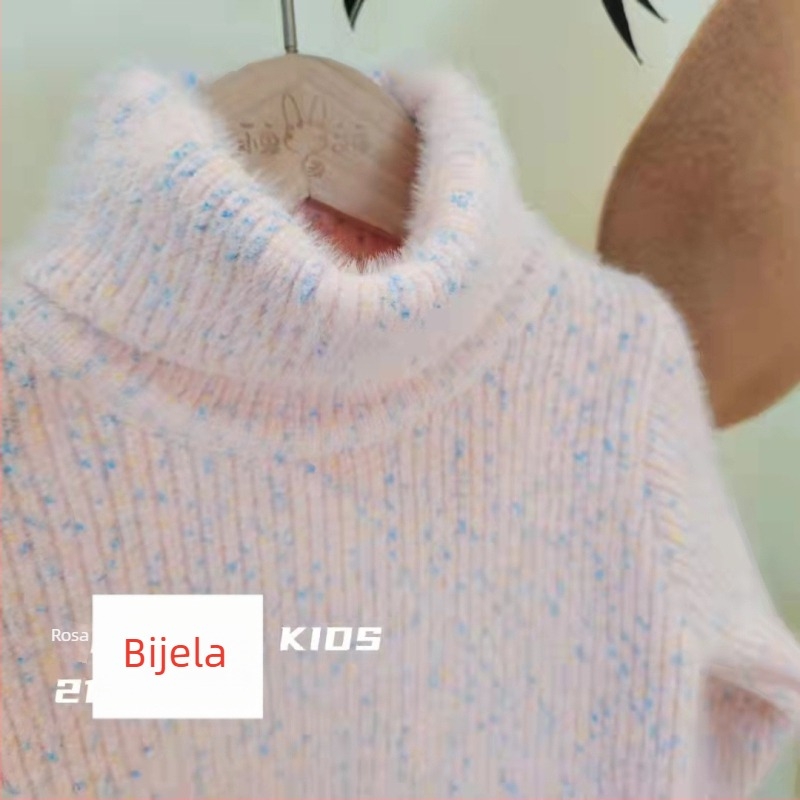 Dječji džemper od norkine dlake, korejskog stila, visok ovratnik, debeli pleteni materijal, 100% norka, za djecu 3-8 godina