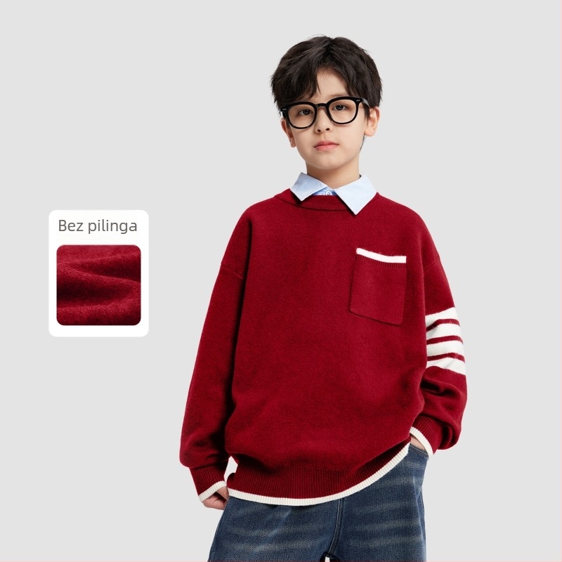 Dječji džemper s prugama, dugi rukavi, okrugli ovratnik, glavna tkanina 77% poliester, korejski stil