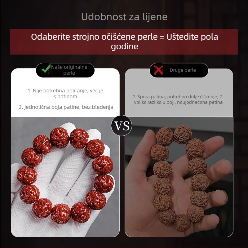 Ručno izrađena narukvica Rudraksha Bodhi perlama, s petlistim perlama, kineski stil