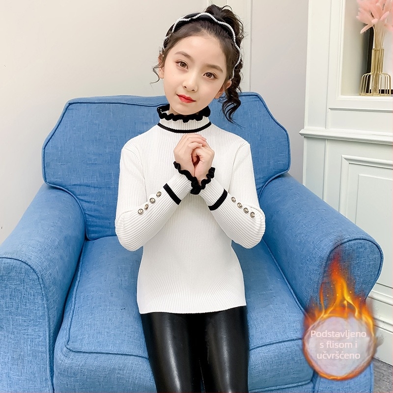 Dječji džemper u korejskom stilu od veluru pleteni materijal, core-spun vlakna od kunićje dlake, gust