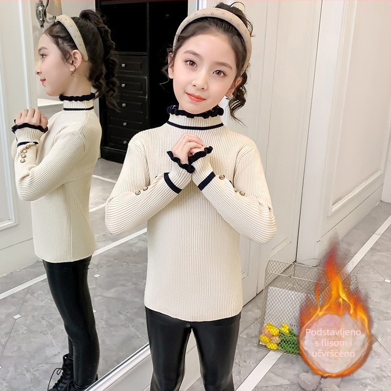 Dječji džemper u korejskom stilu od veluru pleteni materijal, core-spun vlakna od kunićje dlake, gust