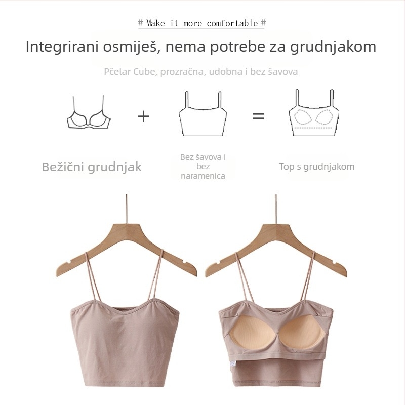 Camisola s umetkom za prsa, pamuk 90–95%, V-izrez, naramen stil, 161–180 g/m²