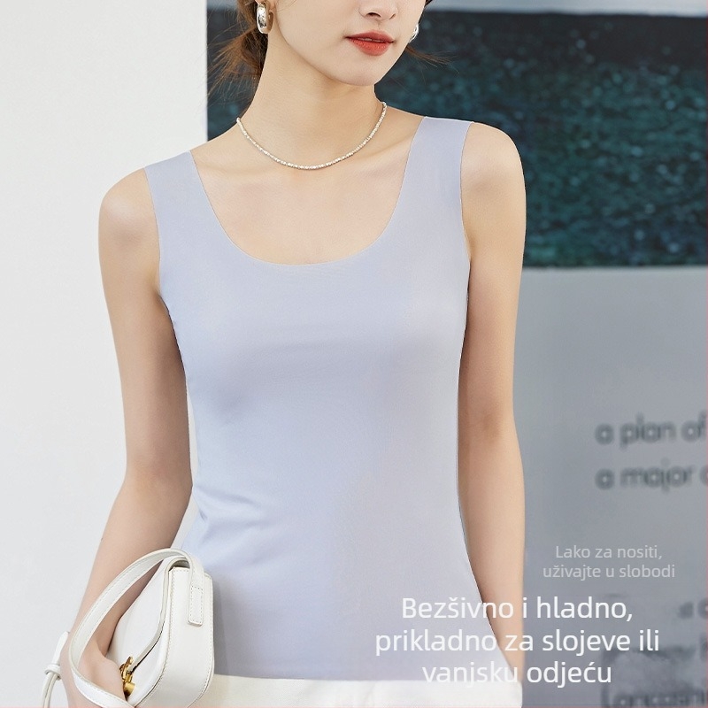 Izuzetno tan cami od ice silk, bezšivni ženski top bez rukava, s stražnjim remenom, udoban i uski kroj