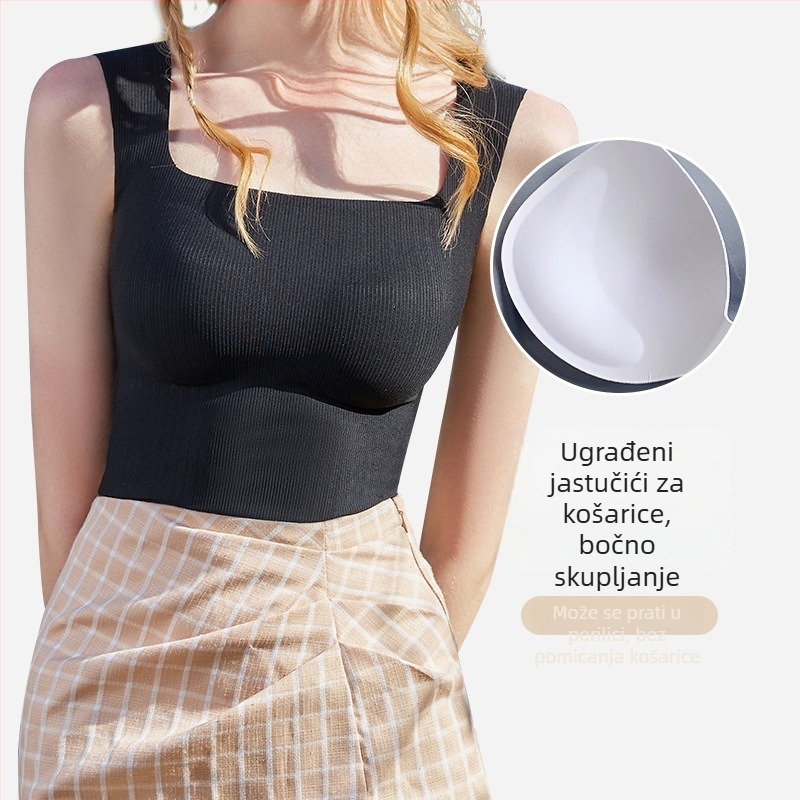 Bezšivni top s ugrađenim jastučićem za prsa, široke naramenice, jednodijelni dizajn, ljetni top bez rukava za žene