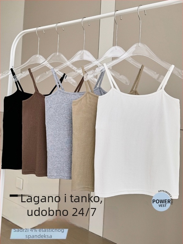 Ženski uski top od ribanog pamuka s elastanom, pokriva grudi, proljeće-ljeto, smeđa, velika veličina