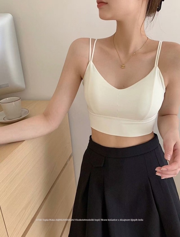 Warm Xiaoai 708 Tank top od ice silk s fiksnim cup-ima, dvostruke naramenice, latex cup-ovi, ljeto casual, lijep leđa