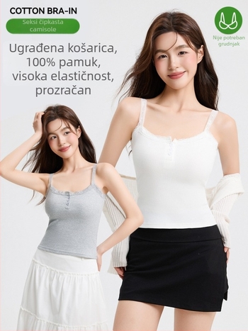 Ženski pamučni top bez rukava s umetnim jastučićima za dojke, tanak ljetni model, otvoren leđa, bazni sloj
