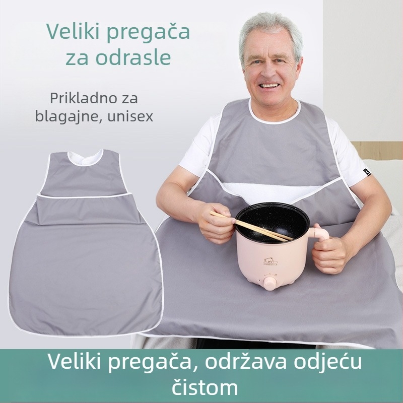 Odrasli vodootporni jedilni bib s maramicom za slinu, poliestersko-pamučan materijal