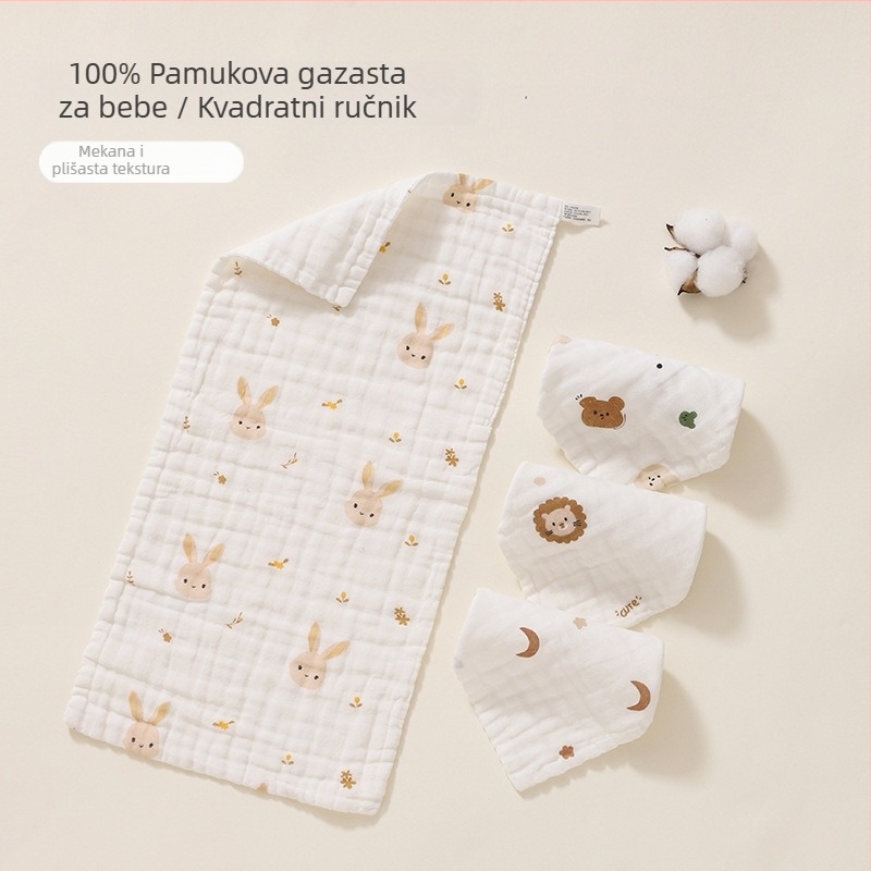 Cotton Celery pamučna gazena krpa za bebe, mekana i upijajuća, ručnik za lice i podrigivanje, novorođenčad, >95% pamuka, uzorak crtani