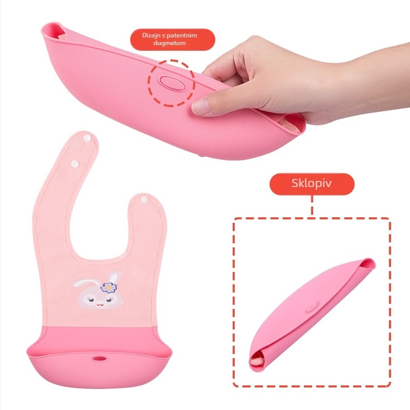 Jie Yuer Dječji silikonski ubrus za hranjenje, vodootporan, silikon za hranu, unisex, motiv životinja/crtani, pogodan za dojenčad i djecu 1-3 godine (80-100 cm)