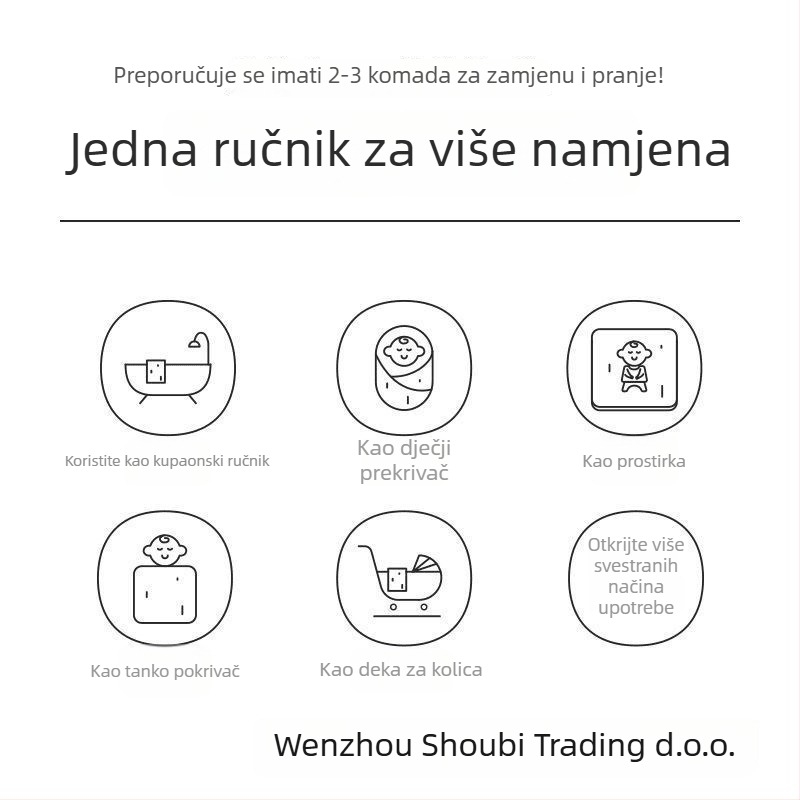 Dječji ručnik za kupanje, od čiste pamučne gaze, iznimno mekan i upija, vlakno 60s, ≥500 g (za novorođenčad)