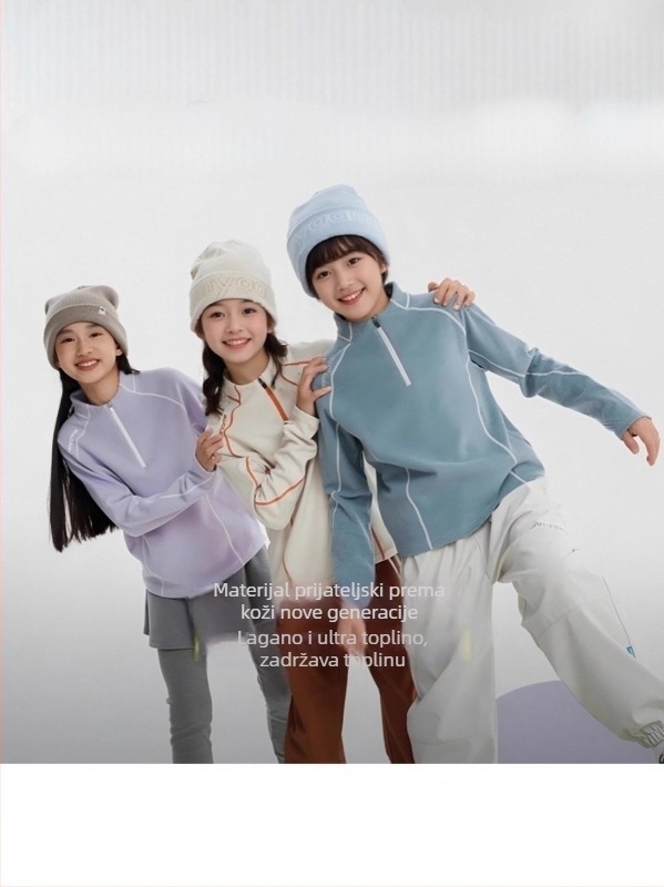 Dječji džemper s visokim ovratnikom, unisex, jednobojan, dugi rukavi, pulover-stil, bez kapulje, mekan materijal, 90% poliester