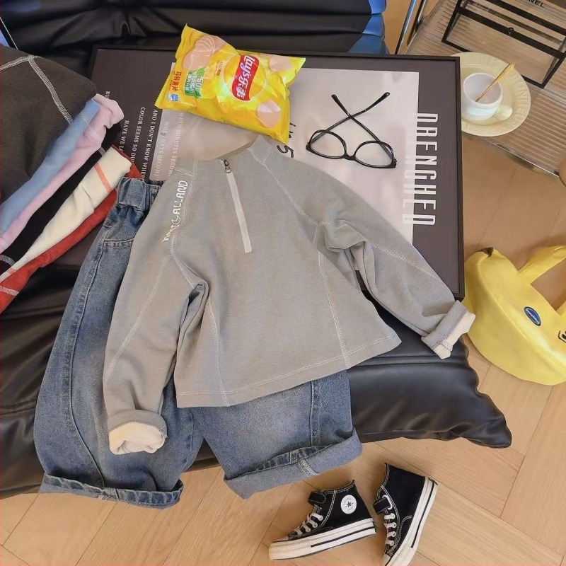 Dječji džemper s visokim ovratnikom, unisex, jednobojan, dugi rukavi, pulover-stil, bez kapulje, mekan materijal, 90% poliester