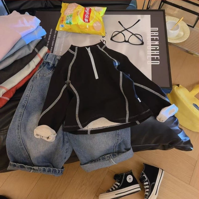 Dječji džemper s visokim ovratnikom, unisex, jednobojan, dugi rukavi, pulover-stil, bez kapulje, mekan materijal, 90% poliester