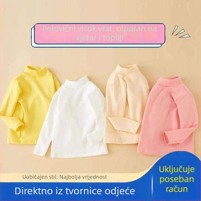 Unisex dječje velvet majica s dugačkim rukavima i polu-visokom ovratnikom, jesen-zima, 100% poliester, za djecu 8+ godina