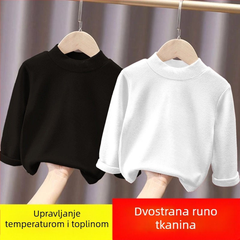 Dječja majica s dugim rukavima i polu-visokim ovratnikom – sportski stil, dobna skupina 3–8 i 8+ godina, 100% poliester, smjesa kemijskih vlakana, proljeće 2025