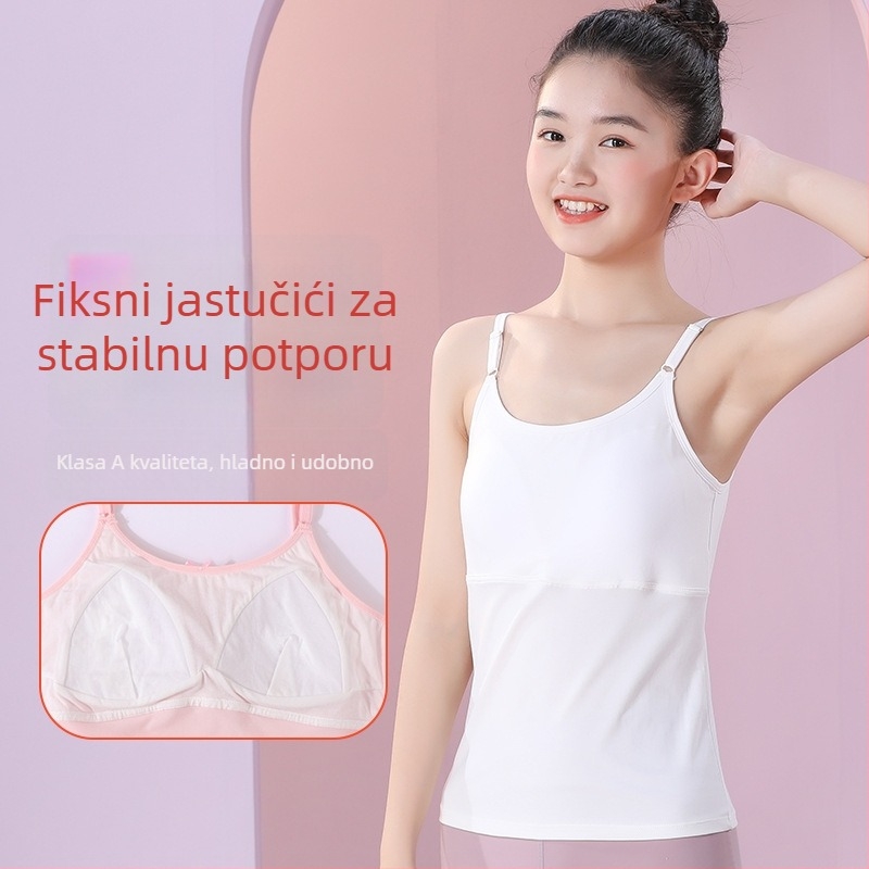 Dvostupan trening grudnjak za djevojčice, dugački kroj, okrugli izrez, Modalna tkanina, sadržaj Modal 45,5%, za uzrast 12–14 godina